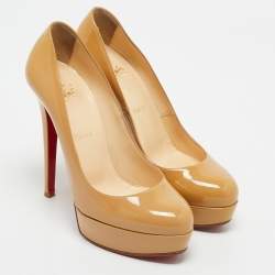 Christian Louboutin Beige Patent Leather Bianca Platform Pumps Size 38.5