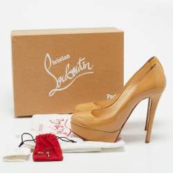 Christian Louboutin Beige Patent Leather Bianca Platform Pumps Size 38.5