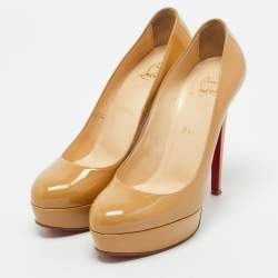 Christian Louboutin Beige Patent Leather Bianca Platform Pumps Size 38.5