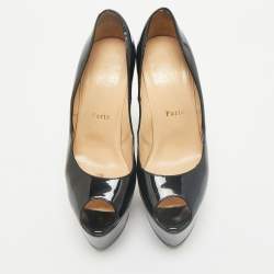 Christian Louboutin Black Patent Leather Vendome 120 Peep Toe Pumps Size 38
