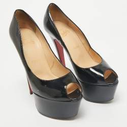 Christian Louboutin Black Patent Leather Vendome 120 Peep Toe Pumps Size 38