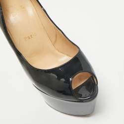 Christian Louboutin Black Patent Leather Vendome 120 Peep Toe Pumps Size 38