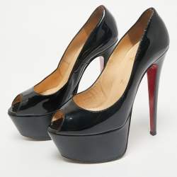 Christian Louboutin Black Patent Leather Vendome 120 Peep Toe Pumps Size 38