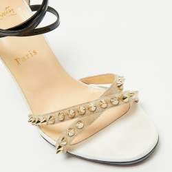 Christian Louboutin Multicolor Printed Patent Leather and Suede Monocronana Spike Ankle Strap Sandals Size 39