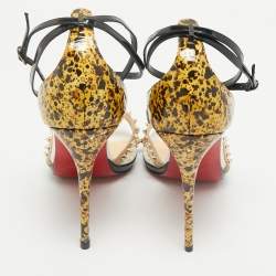 Christian Louboutin Multicolor Printed Patent Leather and Suede Monocronana Spike Ankle Strap Sandals Size 39