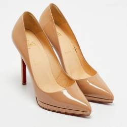 Christian Louboutin Beige Patent Leather Pigalle Plato Pumps Size 38