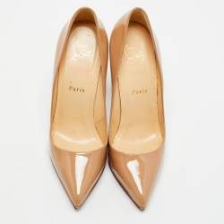 Christian Louboutin Beige Patent Leather Pigalle Plato Pumps Size 38