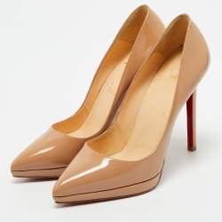 Christian Louboutin Beige Patent Leather Pigalle Plato Pumps Size 38
