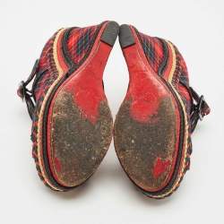 Christian Louboutin Multicolor Tartan Print Wool Blend Lady Daf Wedge Pumps Size 38.5