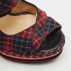 Christian Louboutin Multicolor Tartan Print Wool Blend Lady Daf Wedge Pumps Size 38.5