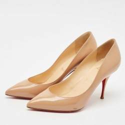 Pre Owned Christian Louboutin Beige Patent Leather Piou Piou Pumps Size 38