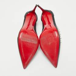 Pre Owned Christian Louboutin Black Leather and Mesh Galativi Spike Pointed Toe Pumps Size 38.5