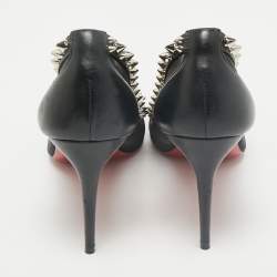 Pre Owned Christian Louboutin Black Leather and Mesh Galativi Spike Pointed Toe Pumps Size 38.5