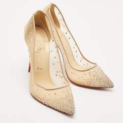 Christian Louboutin Beige Mesh and Patent Leather Follies Strass Pumps Size 39.5