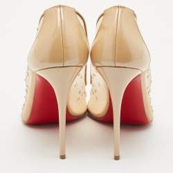 Christian Louboutin Beige Mesh and Patent Leather Follies Strass Pumps Size 39.5