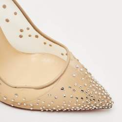 Christian Louboutin Beige Mesh and Patent Leather Follies Strass Pumps Size 39.5