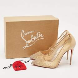 Christian Louboutin Beige Mesh and Patent Leather Follies Strass Pumps Size 39.5
