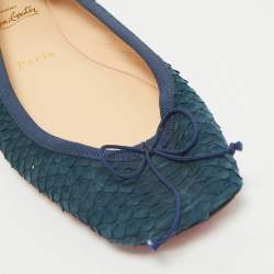 Christian Louboutin Blue Python Leather Rosella Bow Ballet Flats Size 39.5