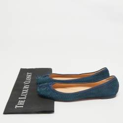 Christian Louboutin Blue Python Leather Rosella Bow Ballet Flats Size 39.5