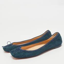 Christian Louboutin Blue Python Leather Rosella Bow Ballet Flats Size 39.5