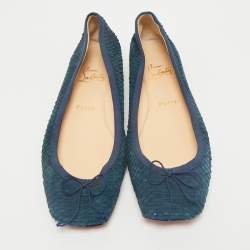 Christian Louboutin Blue Python Leather Rosella Bow Ballet Flats Size 39.5
