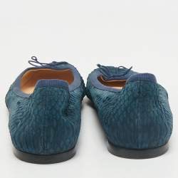Christian Louboutin Blue Python Leather Rosella Bow Ballet Flats Size 39.5