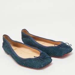 Christian Louboutin Blue Python Leather Rosella Bow Ballet Flats Size 39.5