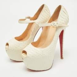 Christian Louboutin White Matte Python Lady Highness Peep Toe Pumps Size 36.5
