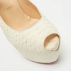 Christian Louboutin White Matte Python Lady Highness Peep Toe Pumps Size 36.5