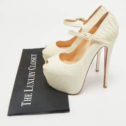 Christian Louboutin White Matte Python Lady Highness Peep Toe Pumps Size 36.5