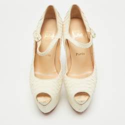 Christian Louboutin White Matte Python Lady Highness Peep Toe Pumps Size 36.5