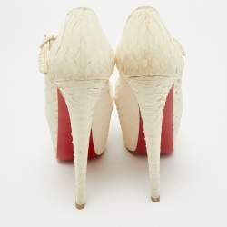 Christian Louboutin White Matte Python Lady Highness Peep Toe Pumps Size 36.5