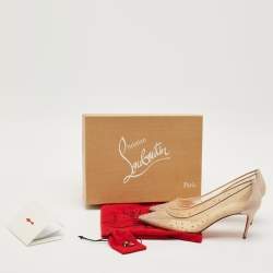 Christian Louboutin Beige Mesh and Leather Follies Strass Pointed Toe Pumps Size 39