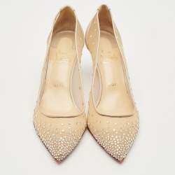 Christian Louboutin Beige Mesh and Leather Follies Strass Pointed Toe Pumps Size 39