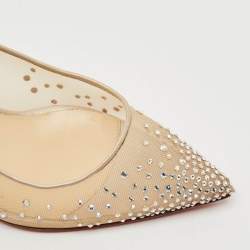 Christian Louboutin Beige Mesh and Leather Follies Strass Pointed Toe Pumps Size 39