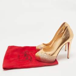 Christian Louboutin Maggie Glitter & Snakeskin Embossed Leather Platform Pumps Size 38