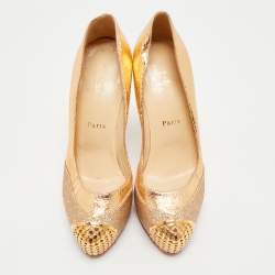 Christian Louboutin Maggie Glitter & Snakeskin Embossed Leather Platform Pumps Size 38