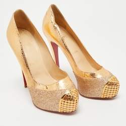 Christian Louboutin Maggie Glitter & Snakeskin Embossed Leather Platform Pumps Size 38