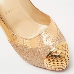 Christian Louboutin Maggie Glitter & Snakeskin Embossed Leather Platform Pumps Size 38