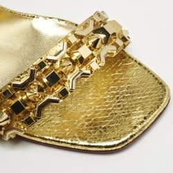 Christian Louboutin Gold Foil Crackled Leather Asteroispikes Ankle Strap Sandals Size 41