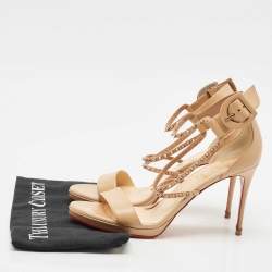 Christian Louboutin Beige Leather Spike Choca Lux Sandals Size 39