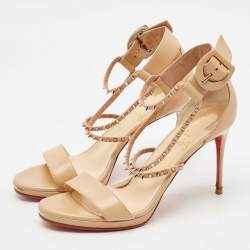 Christian Louboutin Beige Leather Spike Choca Lux Sandals Size 39