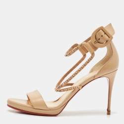 Christian Louboutin Beige Leather Spike Choca Lux Sandals Size 39