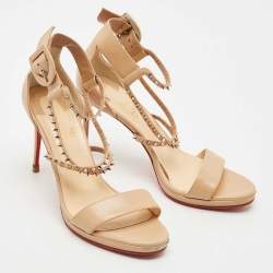 Christian Louboutin Beige Leather Spike Choca Lux Sandals Size 39