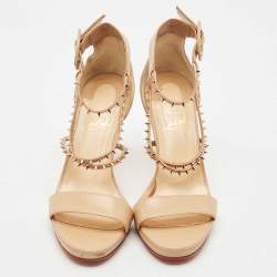 Christian Louboutin Beige Leather Spike Choca Lux Sandals Size 39