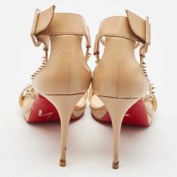 Christian Louboutin Beige Leather Spike Choca Lux Sandals Size 39