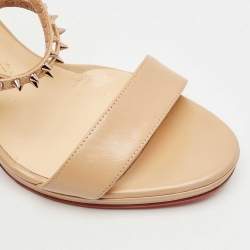 Christian Louboutin Beige Leather Spike Choca Lux Sandals Size 39