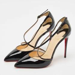 Christian Louboutin Black Patent Leather Cross Blake D'orsay Pumps Size 39