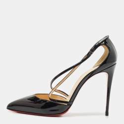 Christian Louboutin Black Patent Leather Cross Blake D'orsay Pumps Size 39