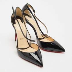 Christian Louboutin Black Patent Leather Cross Blake D'orsay Pumps Size 39